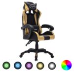 Provira Racestoel met RGB LED-verlichting kunstleer goudkleurig en zwart