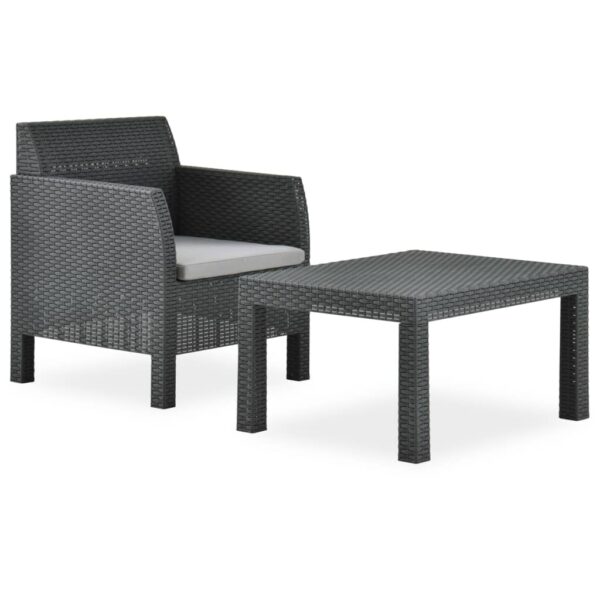 Provira 2-delige Loungeset met kussen PP rattan antracietkleurig