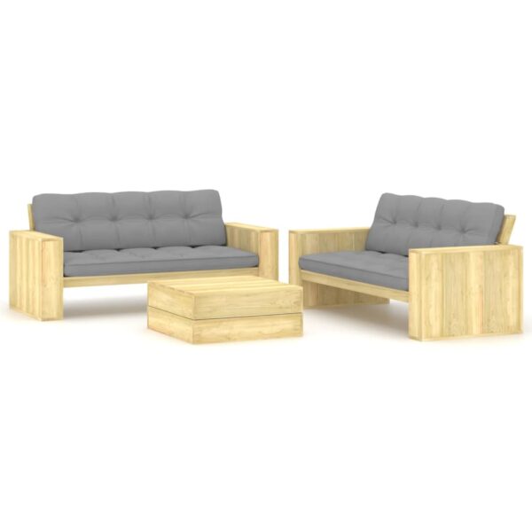 Provira 3-delige Loungeset met kussens geïmpregneerd grenenhout