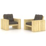 Provira Tuinstoelen 2 st met taupe kussens geïmpregneerd grenenhout