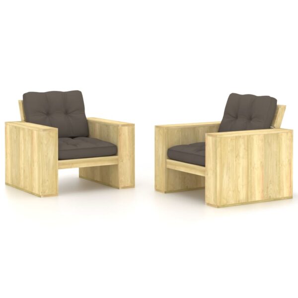 Provira Tuinstoelen 2 st met taupe kussens geïmpregneerd grenenhout