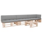 Provira 4-delige Loungeset pallet met kussens geïmpregneerd grenenhout