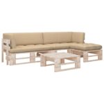 Provira 4-delige Loungeset pallet met kussens geïmpregneerd grenenhout