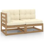 Provira 2-delige Loungeset met kussens grenenhout honingbruin