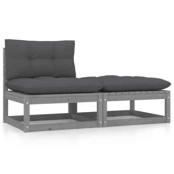 Provira 2-delige Loungeset met kussens massief grenenhout grijs