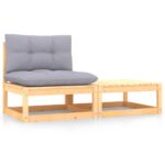 Provira 2-delige Loungeset met kussens massief grenenhout