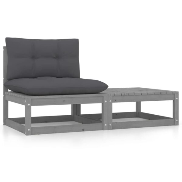 Provira 2-delige Loungeset met kussens massief grenenhout grijs