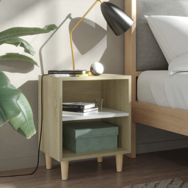Provira Nachtkastjes 2 st met houten poten 40x30x50 cm sonoma eiken wit