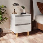 Provira Nachtkastje met grenenhouten poten 40x35x50 cm hoogglans wit