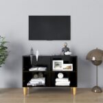 Provira Tv-meubel met massief houten poten 69,5x30x50 cm zwart
