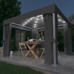 Provira Prieel met gordijn en LED-lichtslinger 3x3 m antracietkleurig