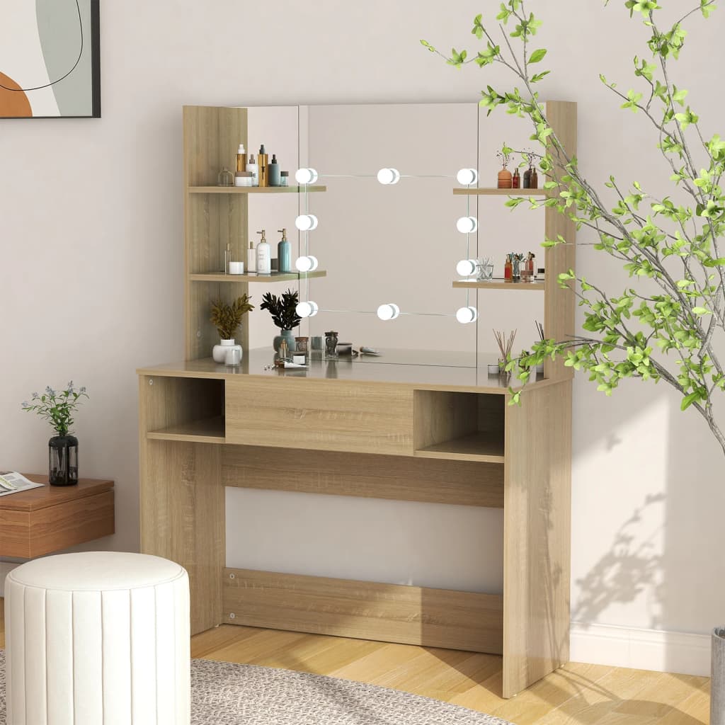 8720286391716_m_en_hd_1 Provira Kaptafel met LED-verlichting 100x40x135 cm MDF eikenkleurig - Image 1