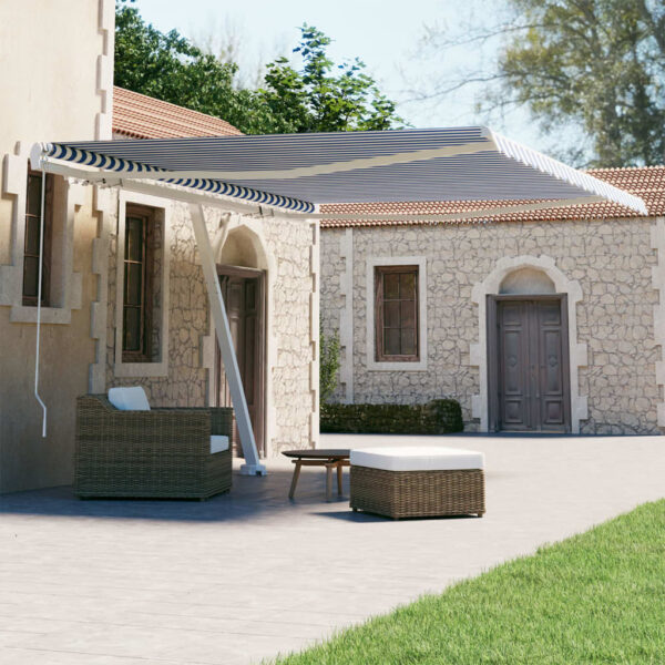 Provira Luifel vrijstaand handmatig uittrekbaar 450x300 cm blauw en wit