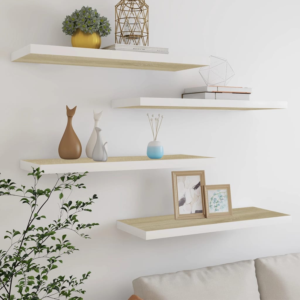 8720286416822_m_en_hd_1 Provira Wandschappen zwevend 4 st 80x23,5x3,8 cm MDF eikenkleurig wit - Image 1