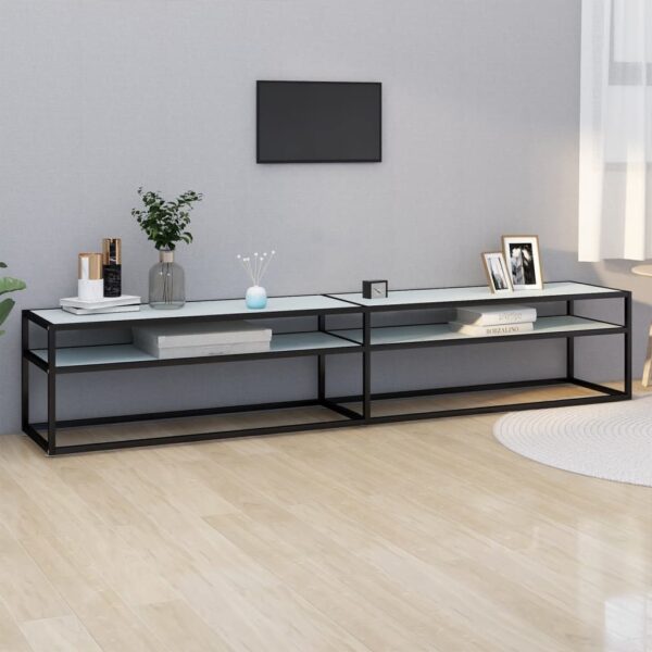 Provira Tv-meubel 220x40x40,5 cm gehard glas witmarmerkleurig