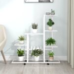 Provira Bloemenstandaard met wielen 94,5x25x92,5 cm metaal wit