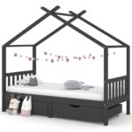 Provira Kinderbedframe met lades grenenhout donkergrijs 90x200 cm