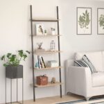 Provira Ladderrek met 5 schappen 64x34x185,5 cm lichtbruin en zwart
