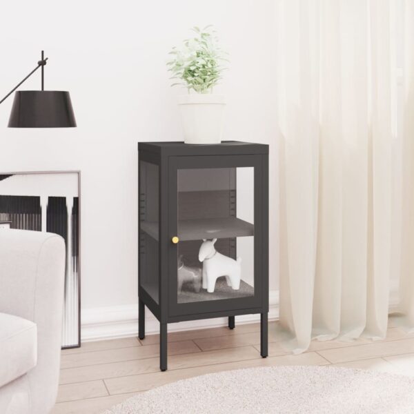 Provira Dressoir 38x35x70 cm staal en glas antracietkleurig