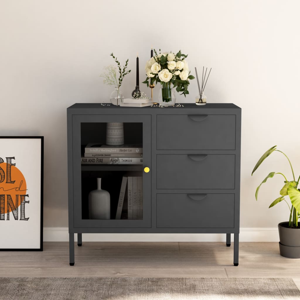 8720286564400_m_en_hd_1 Provira Dressoir 75x35x70 cm staal en gehard glas antracietkleurig - Image 1