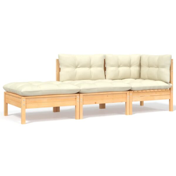 Provira 3-delige Loungeset met crèmekleurige kussens massief grenenhout