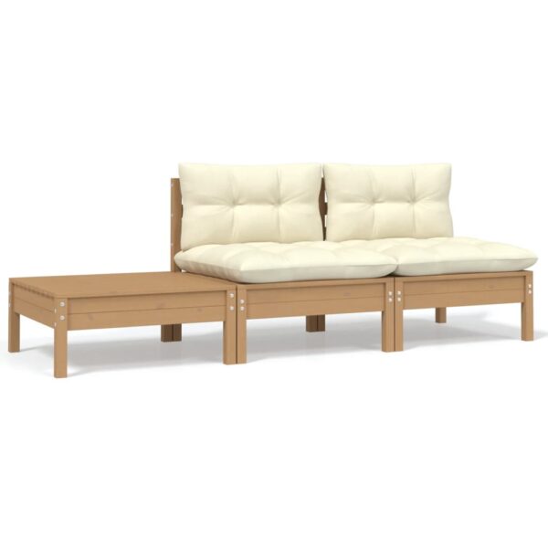 Provira 3-delige Loungeset met crèmekleurige kussens massief grenenhout