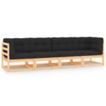 Provira 4-delige Loungeset met kussens massief grenenhout
