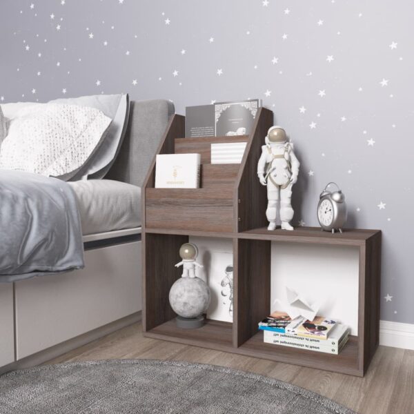 Provira Kindertijdschriftenrek 71x30x78,5 cm hout grijs en eikenkleur