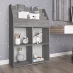 Provira Kindertijdschriftenrek 71x30x114 cm bewerkt hout betongrijs