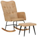 Provira Schommelstoel met voetensteun in vintage stijl canvas crème
