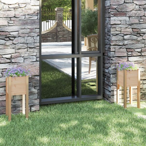 Provira Plantenbakken 2 st 31x31x70 cm massief grenenhout