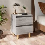 Provira Nachtkastjes 2 st met houten poten 40x35x50 cm grijs sonoma