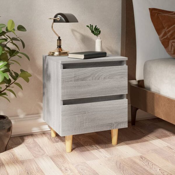 Provira Nachtkastjes 2 st met houten poten 40x35x50 cm grijs sonoma