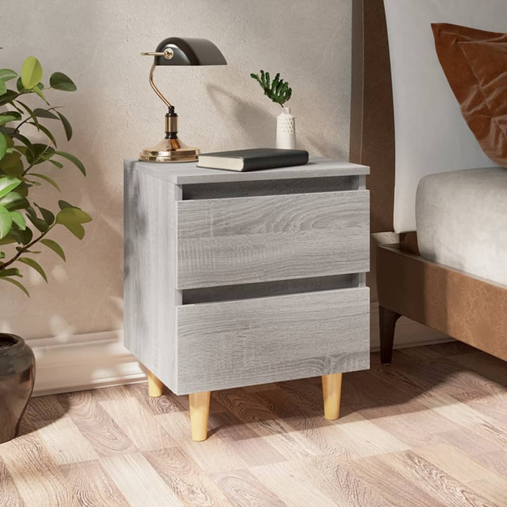 8720286854747_m_en_hd_1 Provira Nachtkastjes 2 st met houten poten 40x35x50 cm grijs sonoma - Image 1