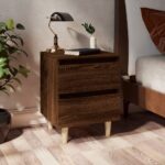 Provira Nachtkastje met houten poten 40x35x50 cm bruin eikenkleur