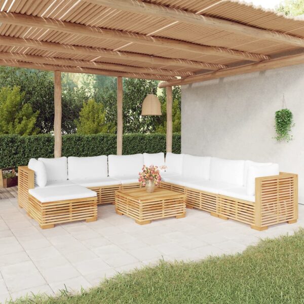 Provira 9-delige Loungeset met kussens massief teakhout