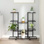 Provira Bloemenstandaard met wielen 94,5x24,5x91,5 cm ijzer zwart