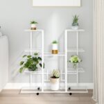 Provira Bloemenstandaard met wielen 94,5x24,5x91,5 cm ijzer wit