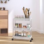 Provira Opbergtrolley 3 laags aluminium zilverkleurig en wit