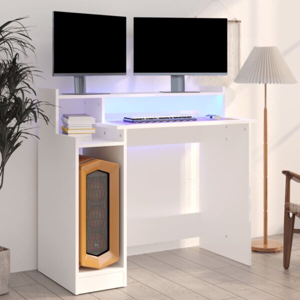 Provira Bureau met LED-verlichting 97x45x90 cm bewerkt hout wit