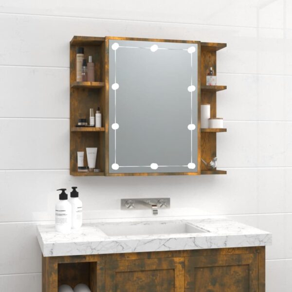 Provira Spiegelkast met LED-verlichting 70x16,5x60 cm gerookt eiken