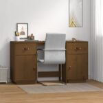 Provira Bureau met kastjes 135x50x75 cm massief grenenhout honingbruin