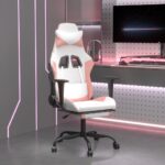 Provira Massage gamestoel met voetensteun kunstleer zwart en roze
