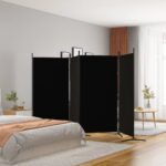 Provira Kamerscherm met 4 panelen 346x180 cm stof zwart