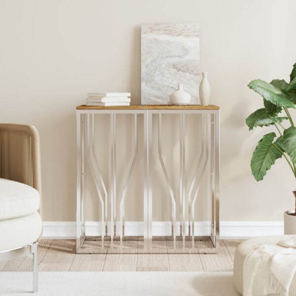 Provira Wandtafel roestvrij staal en massief gerecycled hout zilver