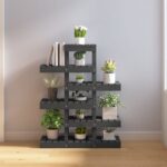 Provira Plantenstandaard 85x25x109,5 cm massief grenenhout grijs