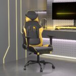 Provira Gamestoel met voetensteun kunstleer zwart en goudkleurig