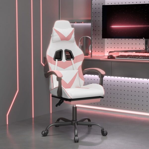 Provira Gamestoel met voetensteun kunstleer wit en roze