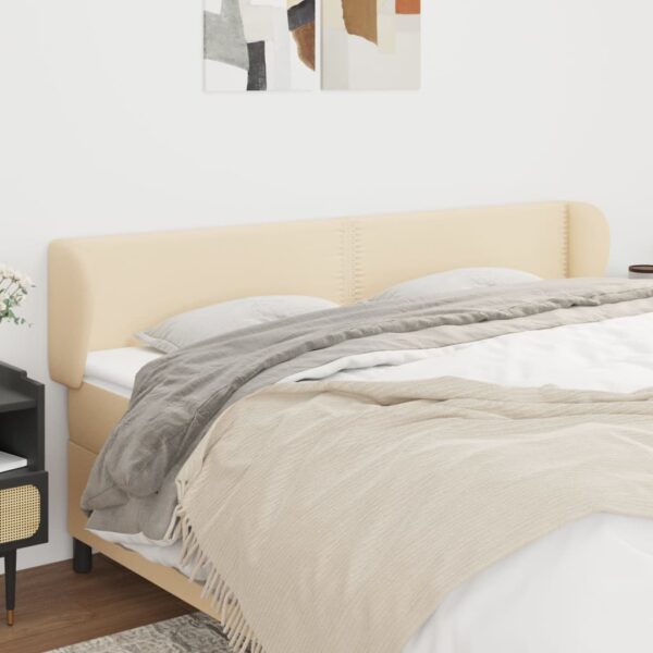 Provira Hoofdbord met randen 183x23x78/88 cm stof crèmekleurig