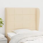 Provira Hoofdbord met randen 93x23x118/128 cm stof crèmekleurig